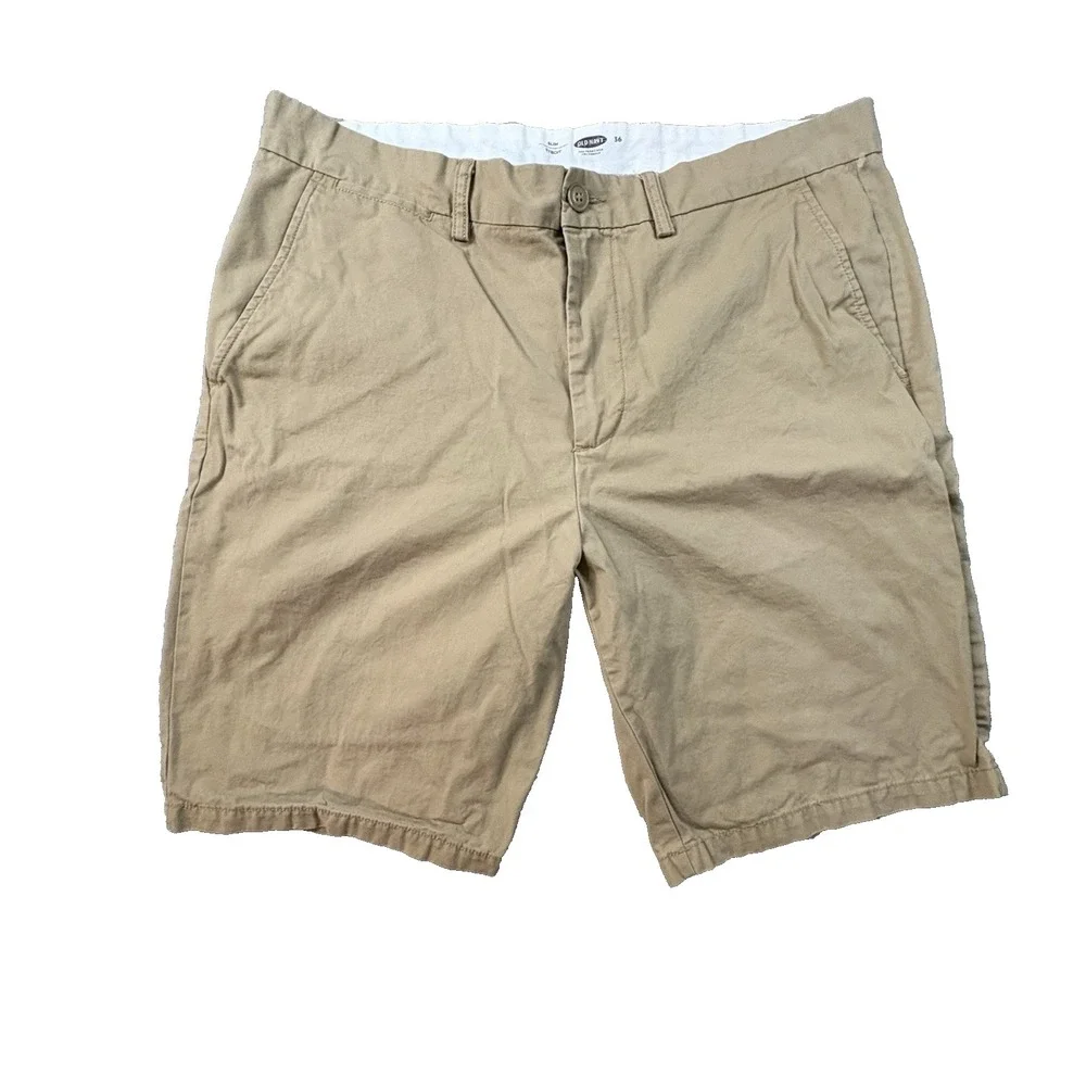 Old Navy Men's 38.5 Tan Khaki Slim Chino Shorts Casual Flat Front Cotton SEE DES